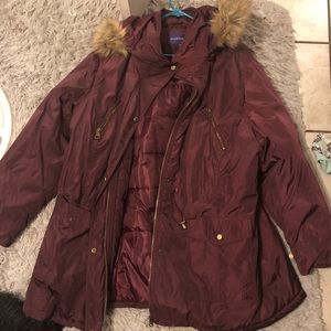 Madden girl dark red parka with fur trim